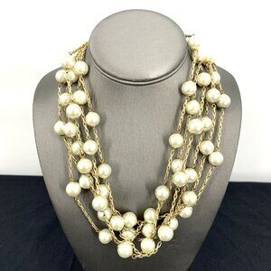 St Thomas Necklace Multi Strand Faux Pearl 19" Long Toggle Clasp Vintage